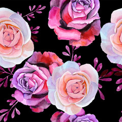 
Watercolor roses in a seamless pattern. Can be used as fabric, wallpaper, wrap.