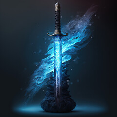 Fantasy Blue Sword,Fantasy Weapons.Generative Ai