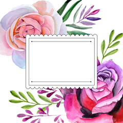 
Watercolor frames for congratulations with roses.