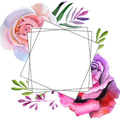 
Watercolor frames for congratulations with roses.