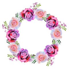 
Watercolor wreaths for congratulations with roses.