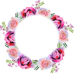 
Watercolor wreaths for congratulations with roses.