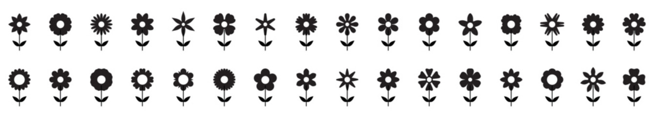 Flowers icon set. Flower simple icon. Flower icons set isolated on white background. Flowers icon set in modern simple. Vector illustration