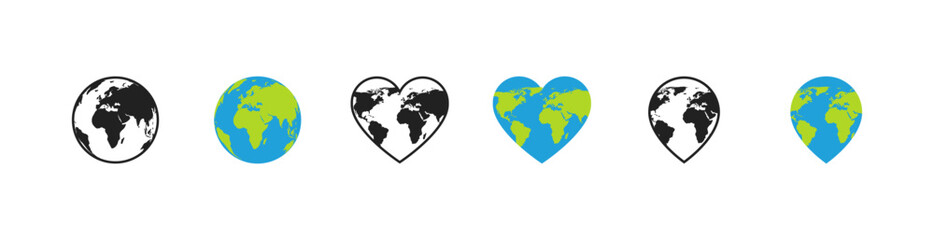 Earth globe icon set with continents. Vector EPS 10