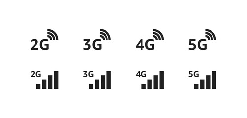 Phone network icon set. 2g, 3g, 4g, 5g. Vector EPS 10