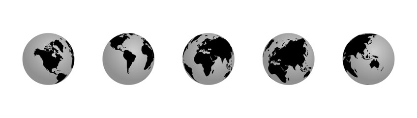 Earth globe icon set with continents. Vector EPS 10