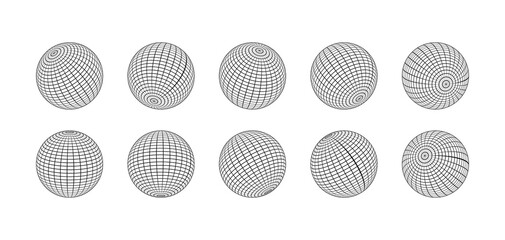 Globe grid. 3d stripped spheres. Earth work in different angles. Vector EPS 10