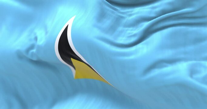 Close-up view of Saint Lucia national flag waving in the wind
