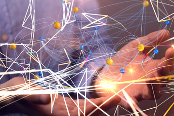 Global network. Blockchain. 3D illustration. Neural networks and artificial intelligence. Abstract