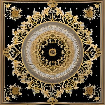 Tapestry White 🦄 On Black Fabric, Gold Embellishments Black