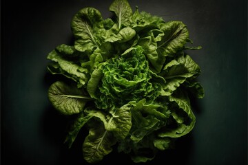  a bunch of lettuce on a black background with a green background and a black background with a green background and a green background with a leafy green leafy leafy plant.  generative ai