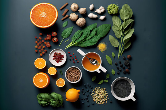  a poster with a variety of fruits and vegetables on a dark background with a caption that reads, the poster is made up of a variety of fruits and vegetables.  generative ai