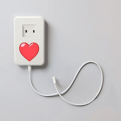 Heart-shaped socket. Connection cable, neural networks. Love likes and social networks. 