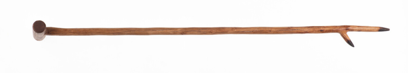 vintage wooden hunting stick isolated on white background