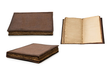 An old brown book isolated on white background.