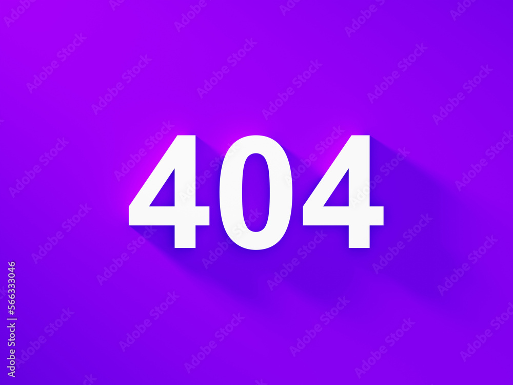 Poster 404 error white text on purple background with soft shadow, page not found