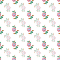 seamless repeat pattern with simple and neat floral motifs with cherries and leaves on a white background  perfect for fabric, scrap booking, wallpaper, gift wrap projects

