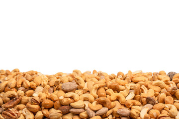 A group of almonds, pistachios, walnuts, macadamia, cashews.