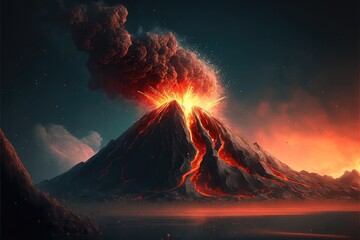Volcano explosion with lava
