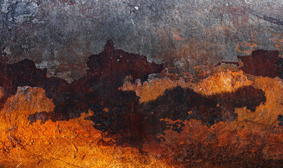 Grungy rusty red metal surface, industrial background texture
