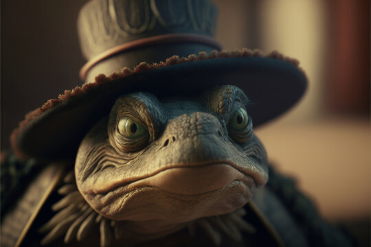 Angry turtle with a hat generative AI