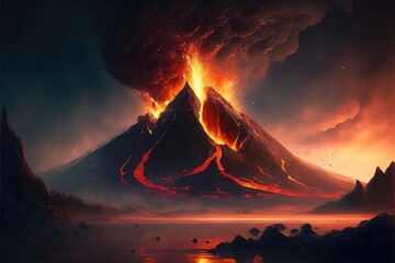 Volcano explosion with lava