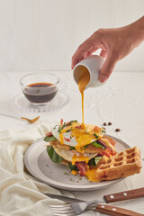 bacon and egg waffle breakfast