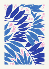 Abstract art posters template. Modern trendy Matisse minimal style. Pink, blue, yellow colors. Hand drawn design for wallpaper, wall decor, print, postcard, cover, template, banner. 