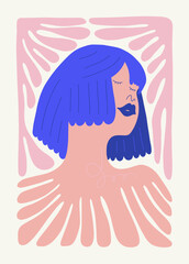 Abstract art posters template. Modern trendy Matisse minimal style. Pink, blue, yellow colors. Hand drawn design for wallpaper, wall decor, print, postcard, cover, template, banner. 