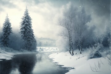 Fototapeta na wymiar Winter landscape painting