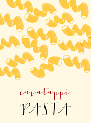 Cavatappi Italian pasta. Cavatappi poster illustration. Modern print for menu design, cookbooks, invitations, greeting cards.