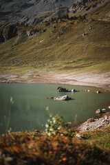 Spectacular lake in the Alps during autumn