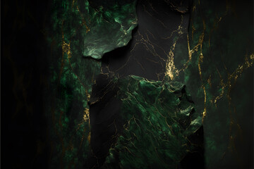 Plain dark green and gold smooth marble background made with Generative AI technology