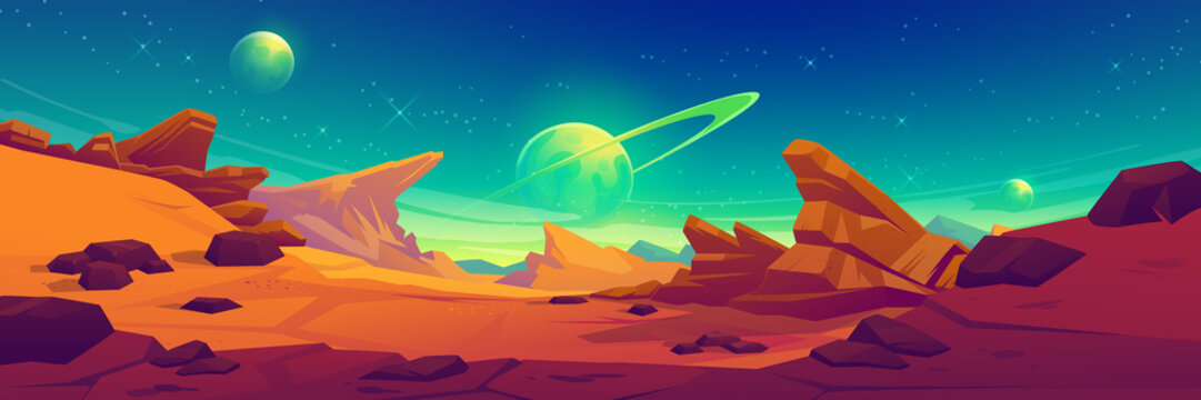 Mars surface, alien planet landscape