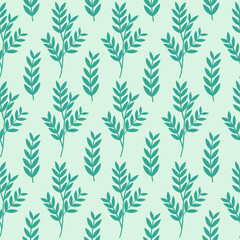 Naklejka na ściany i meble Seamless pattern with green leaves on a light background. Floral pattern. Vector. Pattern for background, packaging, decor, wallpaper, textile.