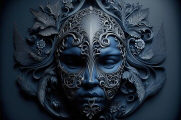 Gzhel face, concept of Folk Art and Hand Painted, created with Generative AI technology