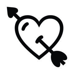 Heart with Arrow flat icon sticker design. Isolated heart valentine emoji  with an arrow through the center, like the arrow that cupid shoots for love sign label design.