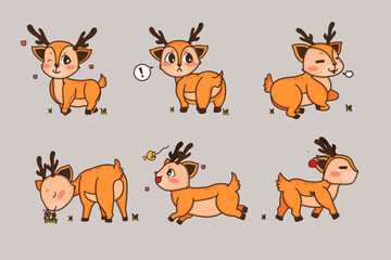 Different style of vector deer on a transparent background. Isolated objects, cute illustration.