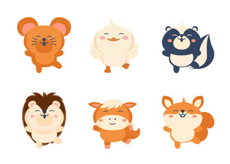 Different style of wild animal on a white background. Isolated objects, windy illustration.