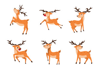 Obraz premium set style of vector deer on a transparent background. Isolated objects, windy illustration.