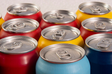 Calorie soda cans for conceptual use representing that of calorie intake