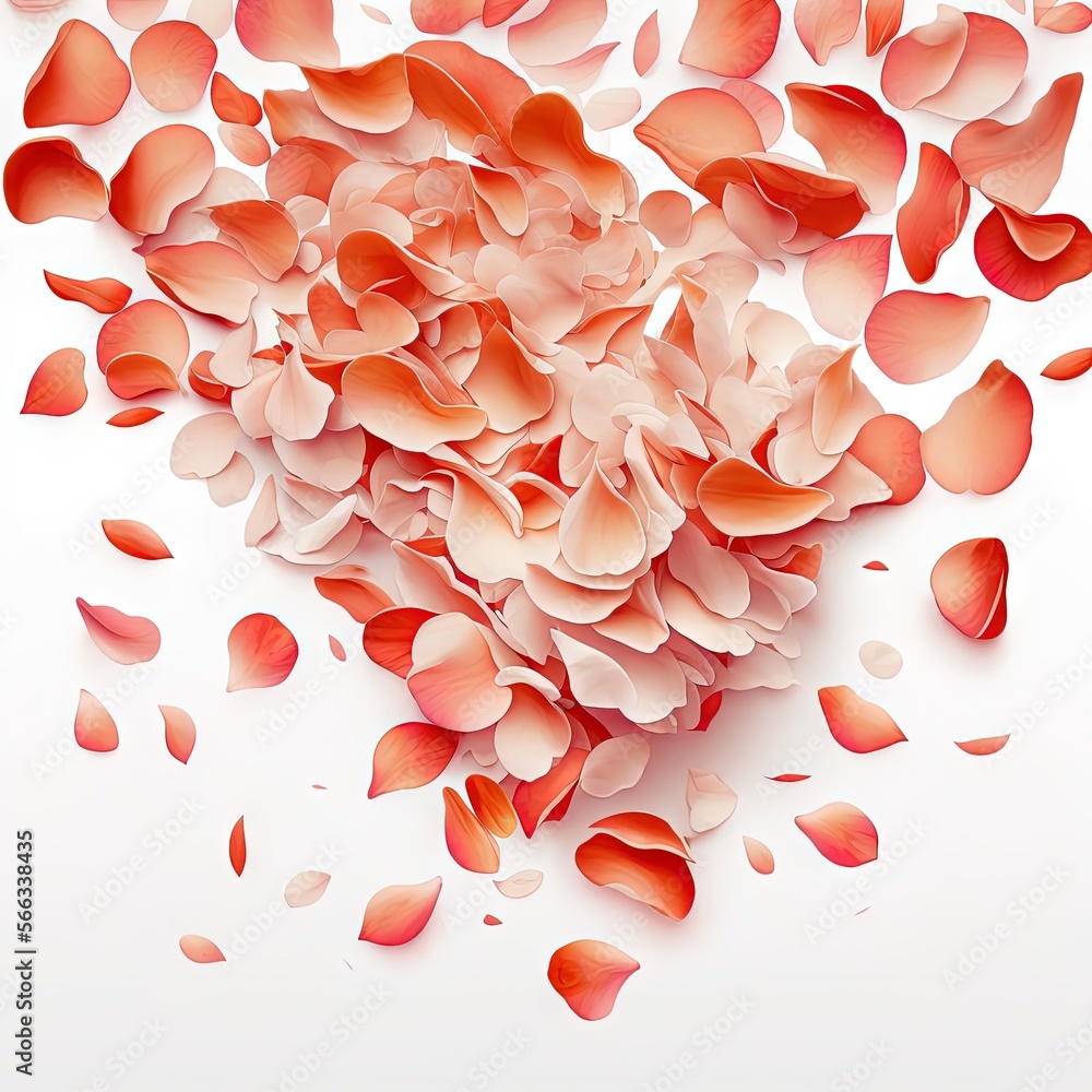 Poster a bunch of pink petals floating in the air on a white background with a white background and a white
