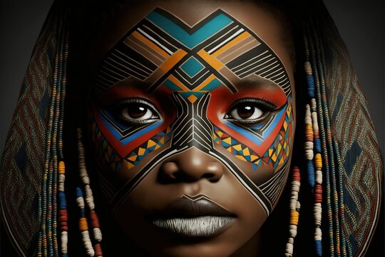Human face in ndebele style, concept of Traditional Art and Cultural Expression, created with Generative AI technology