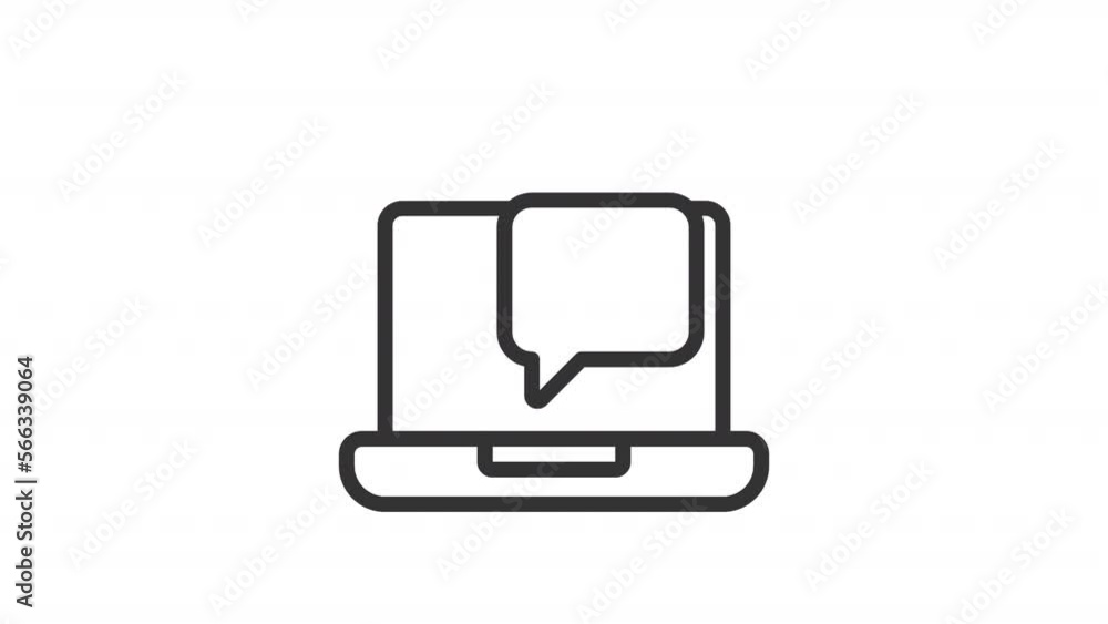 Poster animated laptop message linear icon. chat bubble. messenger app for computer. social media. seamless