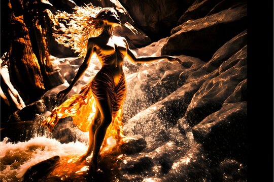 Beautiful Glistening Skin Goosebumps Cold River Hot Summer Rocks Stretched Out Long Limbs Divine Dramatic Lighting Bold Colors 