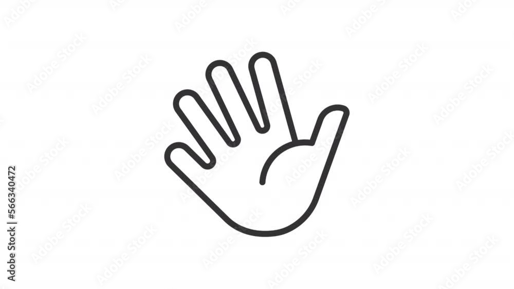 Poster animated waving hand linear icon. welcoming gesture. body language. greetings. seamless loop hd vide