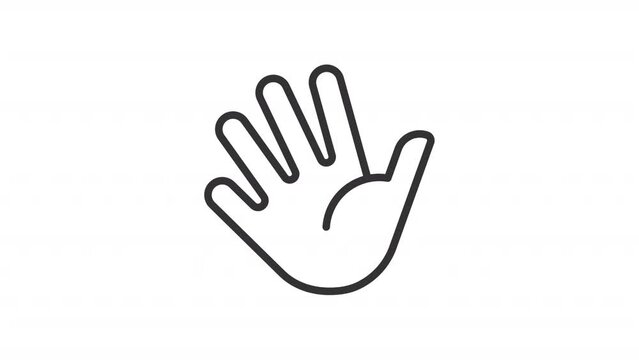 Animated waving hand linear icon. Welcoming gesture. Body language. Greetings. Seamless loop HD video with alpha channel on transparent background. Outline motion graphic animation