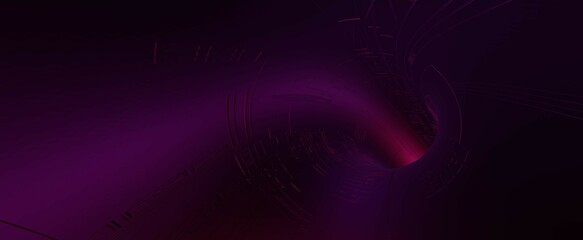 Cyber purple black hole funnel background. Web space swirl wormhole with warp and tunnel 3d render of global information. Abstract universal portal with matter break lines