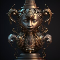 Obraz premium Samovar face, concept of Russian culture and Tea-making ritual, created with Generative AI technology