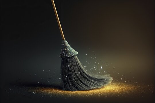 Sparkling broom, concept of Glittery and Cleaning, created with Generative AI technology